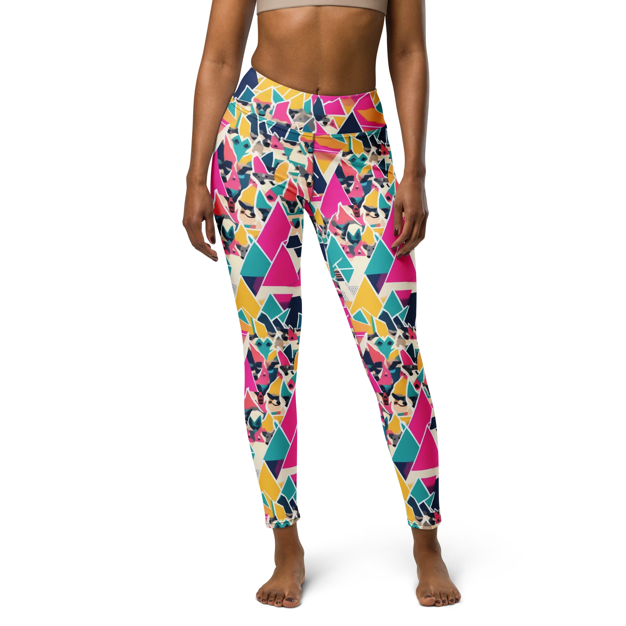 Kaleido Canines on Yoga Leggings — Front
