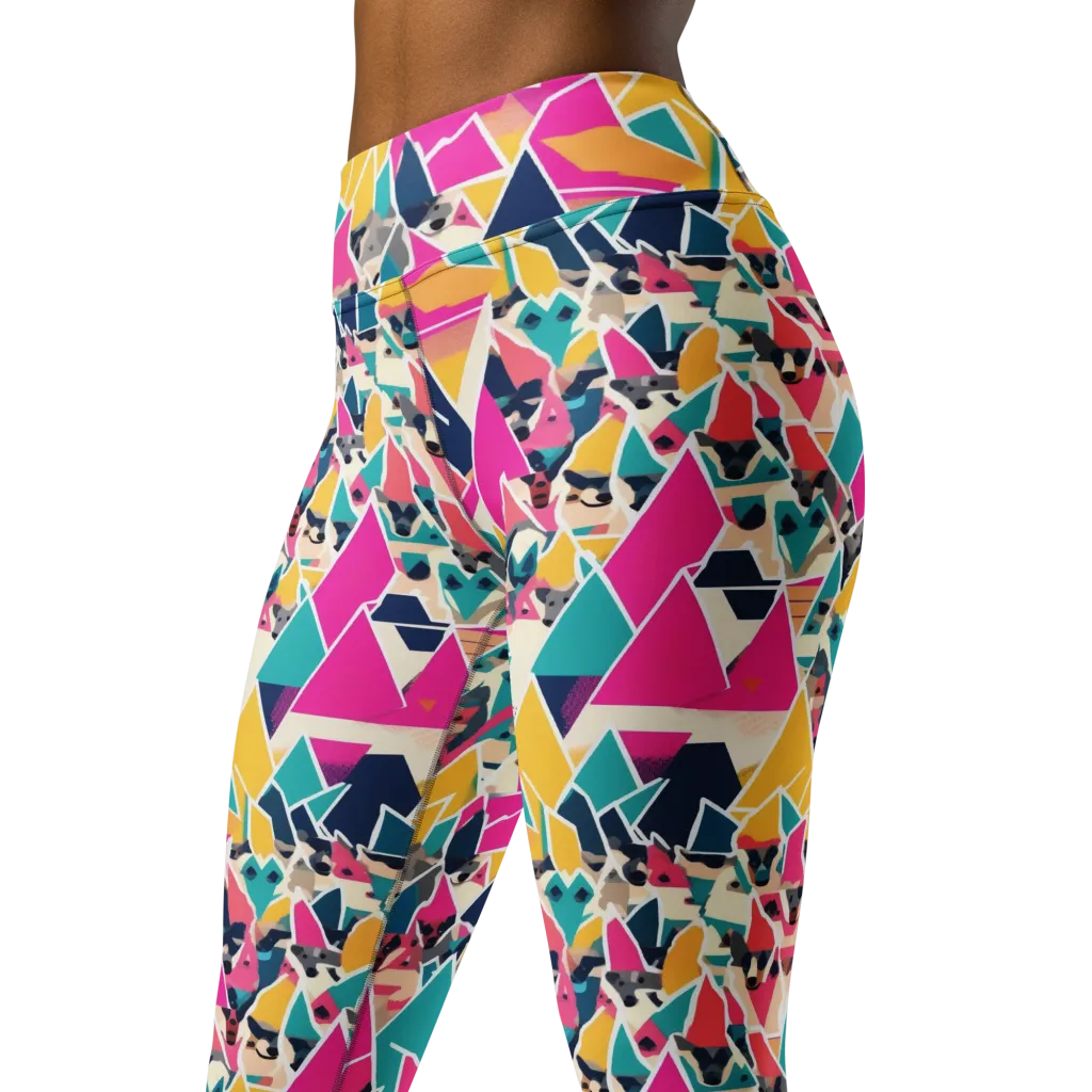 Kaleido Canines on Yoga Leggings — Left Front