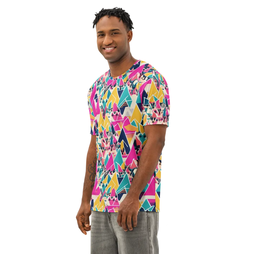 Kaleido Canines on Men's Cotton Crew Neck T-Shirt — Left Front