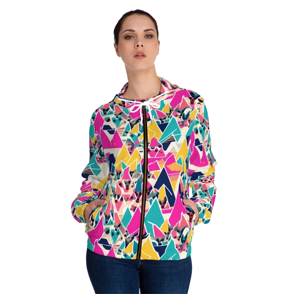 Kaleido Canines on Women's Full-Zip Hoodie — Front On Person