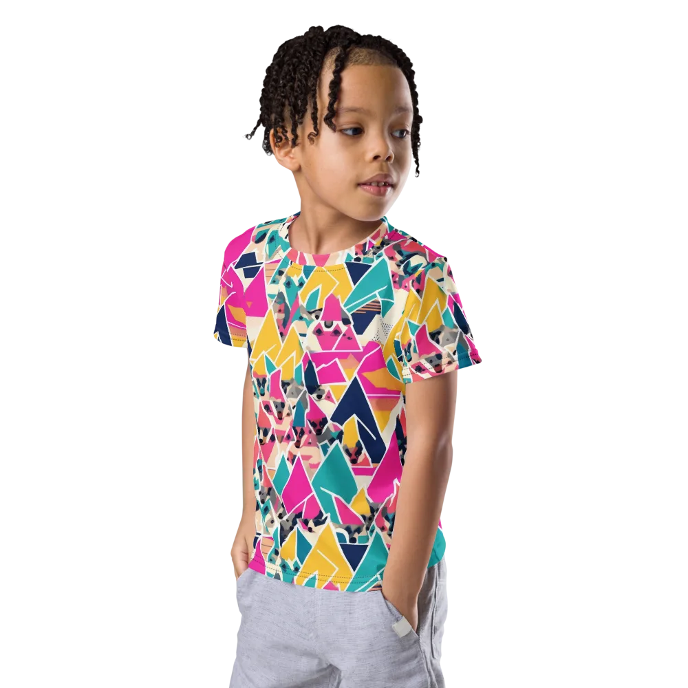 Kaleido Canines on Kids Crew Neck T-Shirt — Left Front