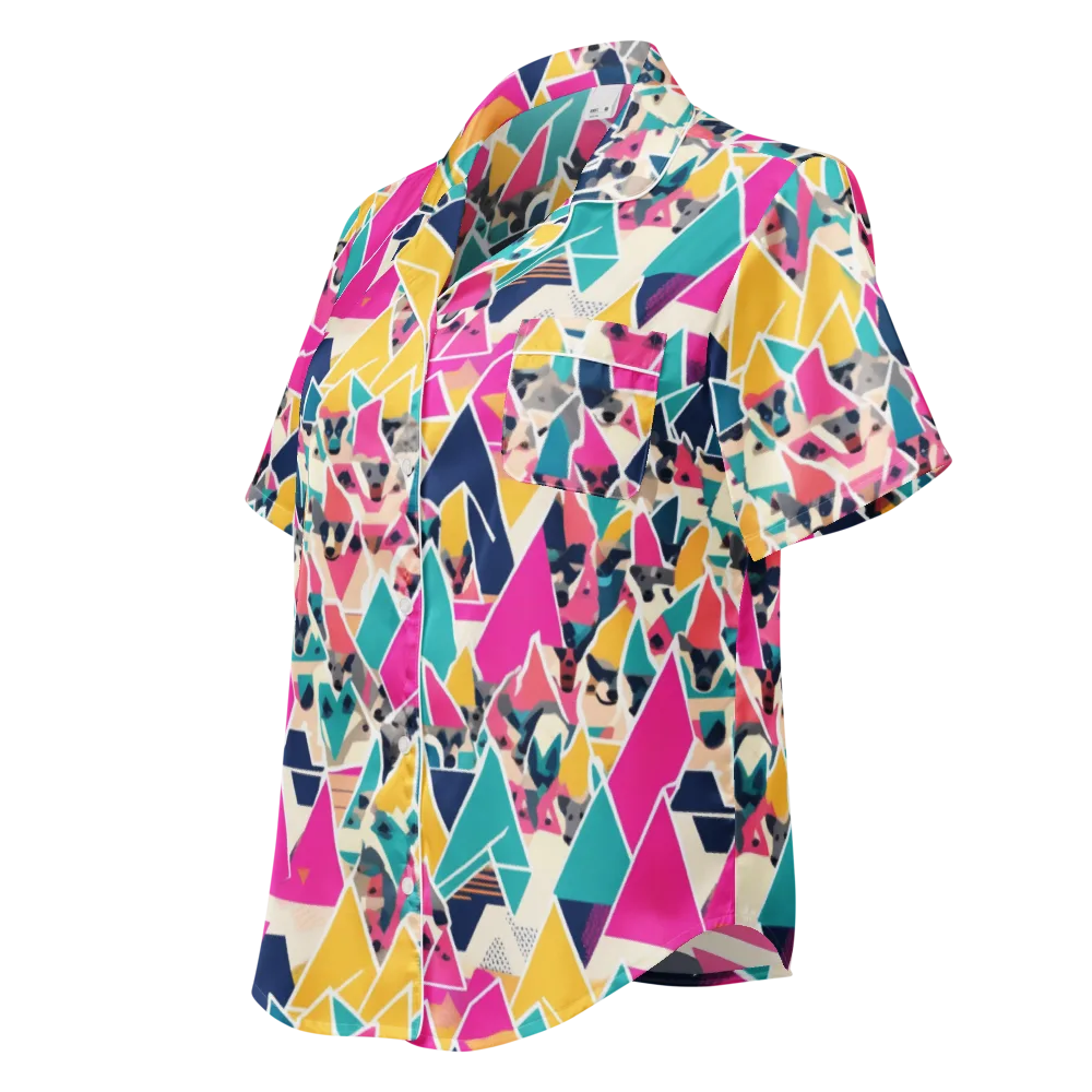 Kaleido Canines on Women's Short Sleeve Pajama Top — Left Front