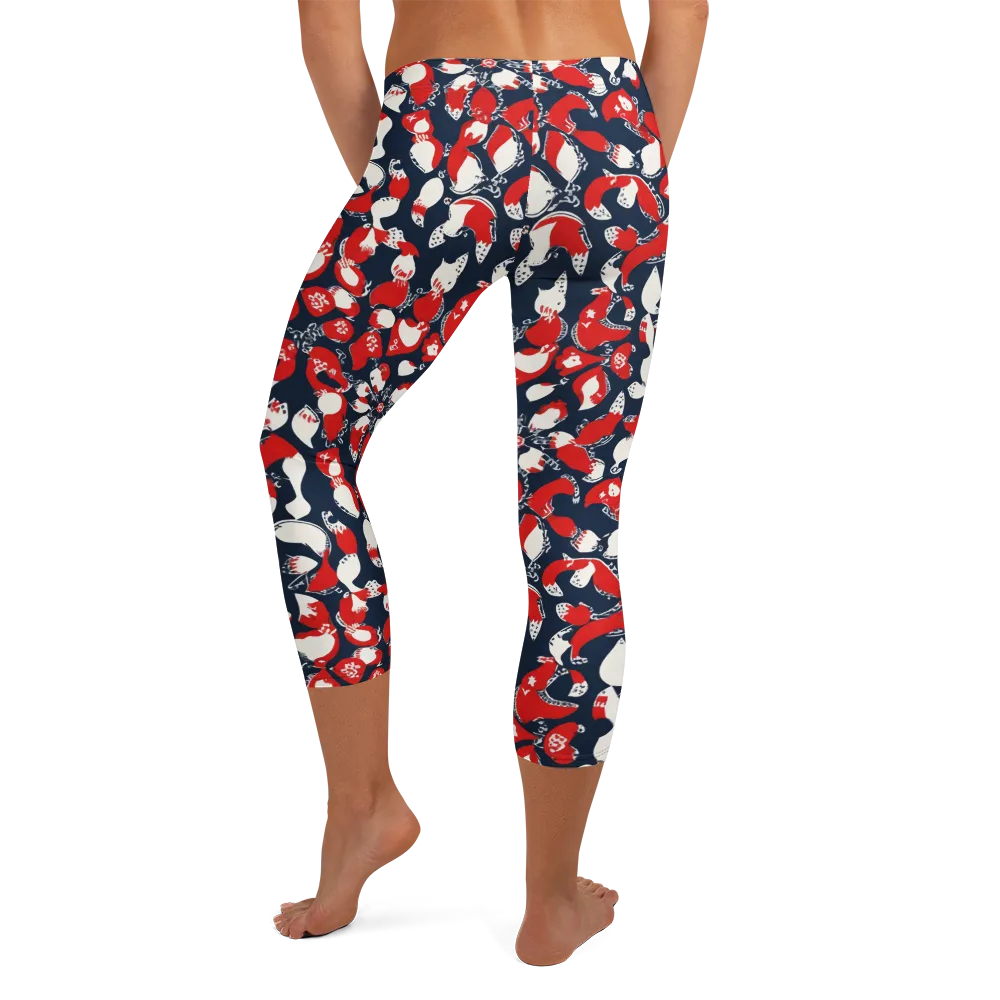Crimson Koi Garden on Capri Leggings — Back