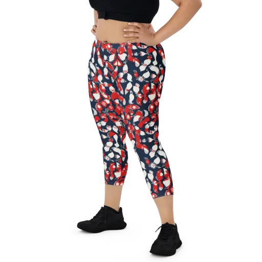 Crimson Koi Garden on a Capri Leggings