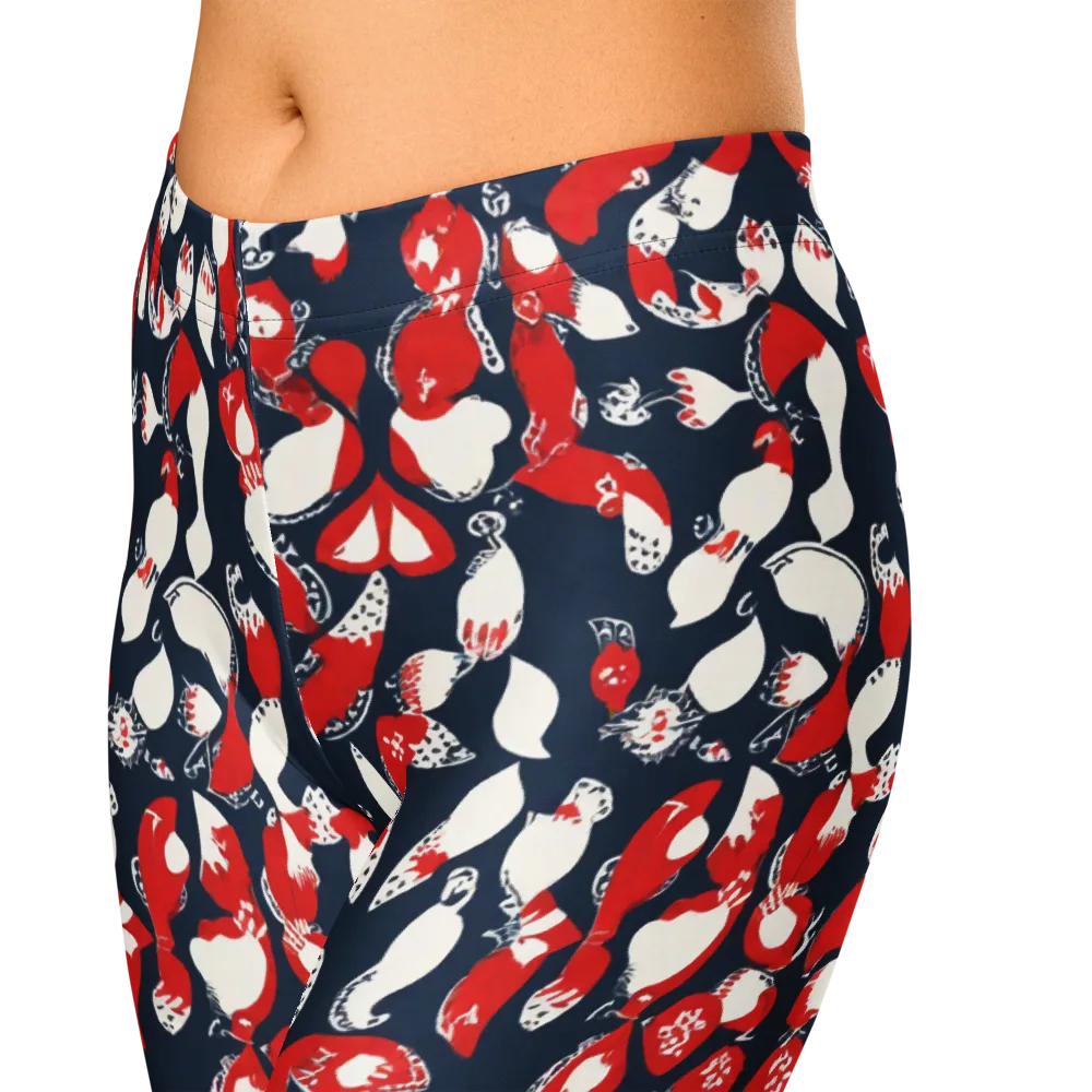 Crimson Koi Garden on Capri Leggings — Zoomed-in