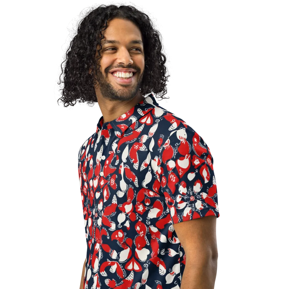 Crimson Koi Garden on Men's Slim Fit Polo Shirt — Left Front