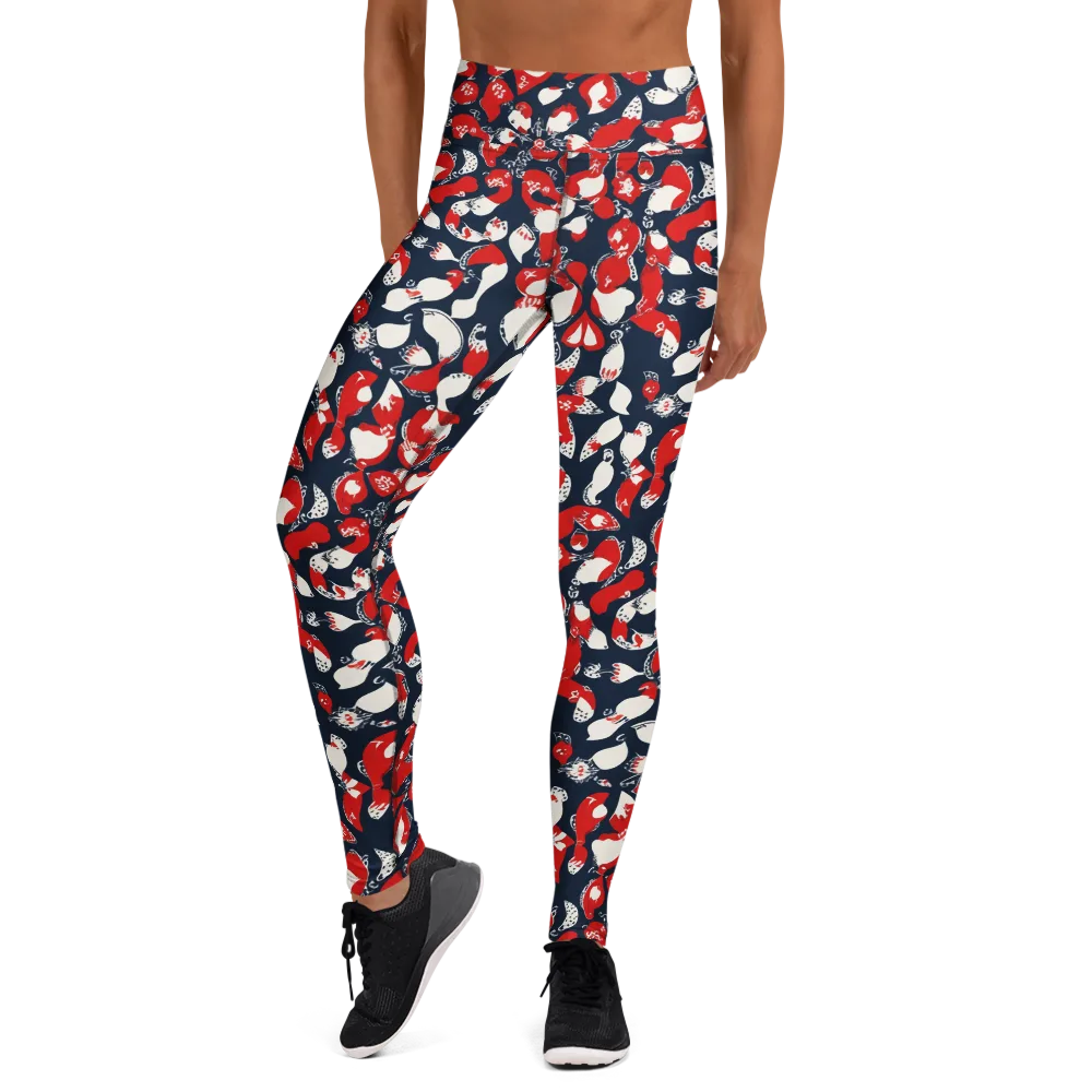 Crimson Koi Garden on Yoga Leggings — Front