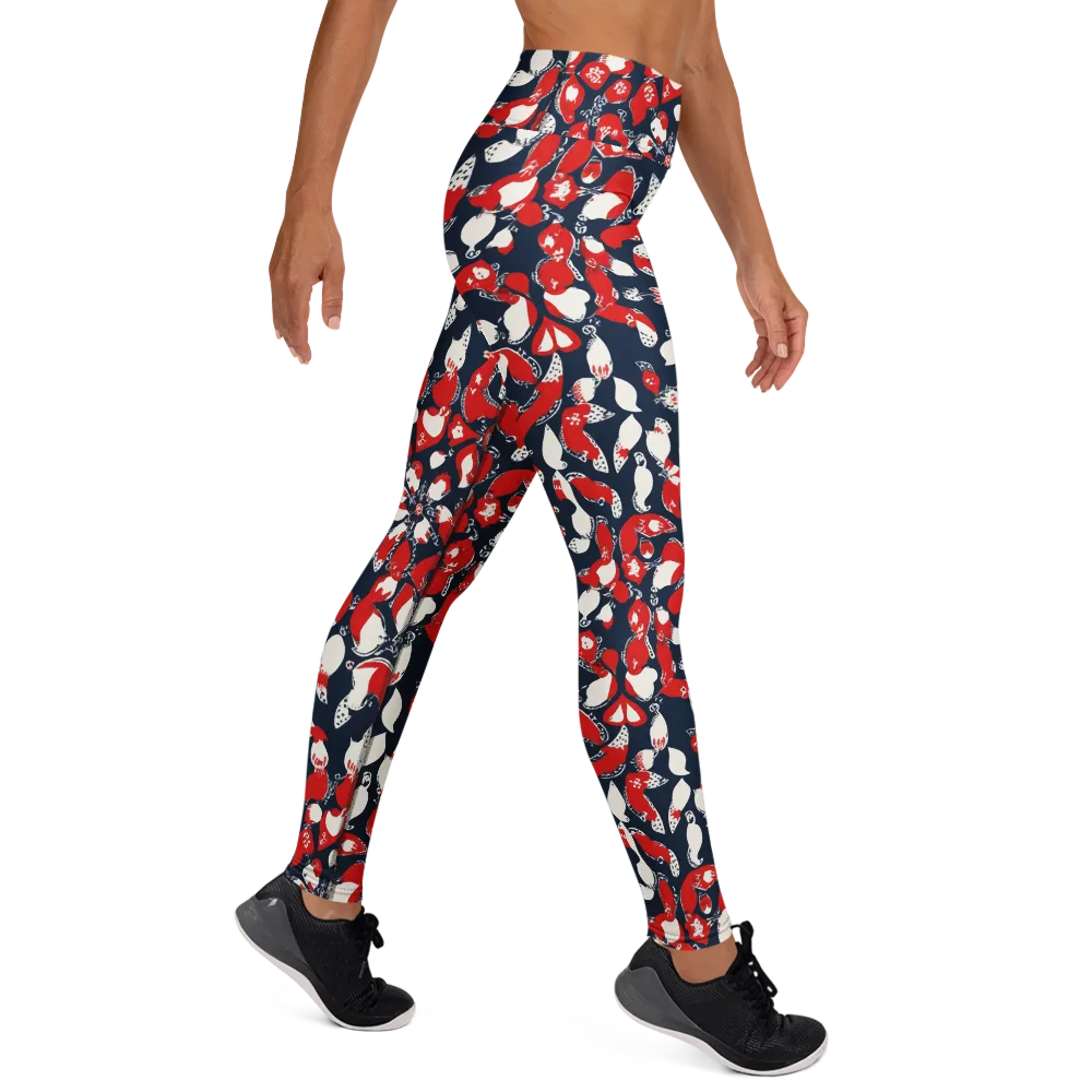 Crimson Koi Garden on Yoga Leggings — Right