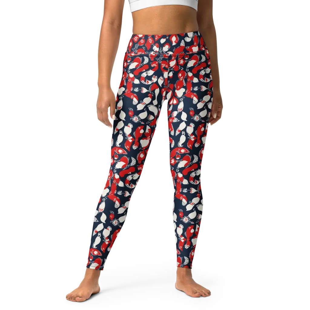 Crimson Koi Garden on Yoga Leggings — Front