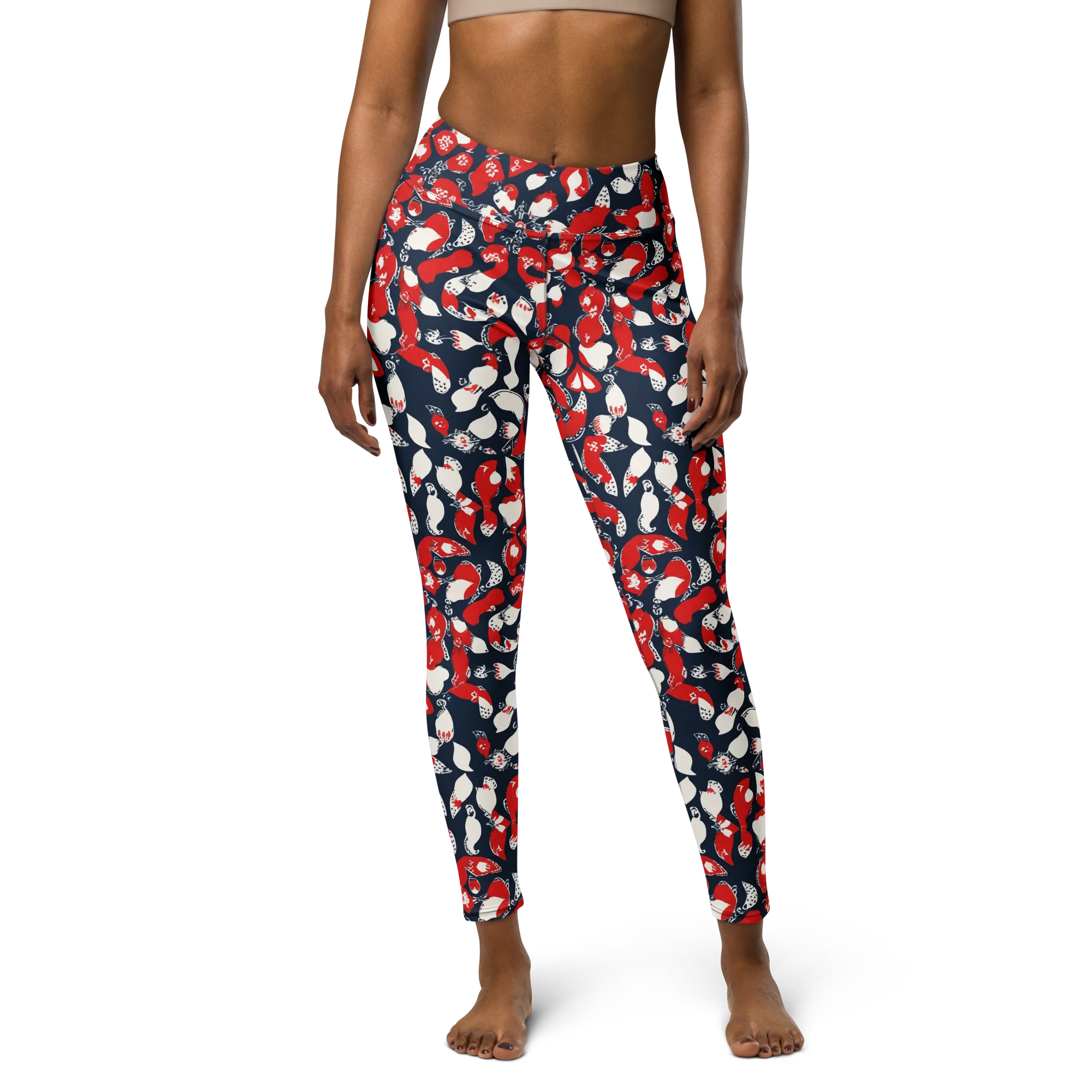 Crimson Koi Garden on Yoga Leggings — Front