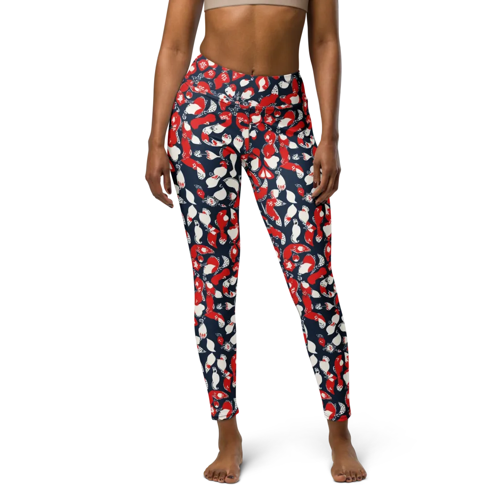 Crimson Koi Garden on Yoga Leggings — Front