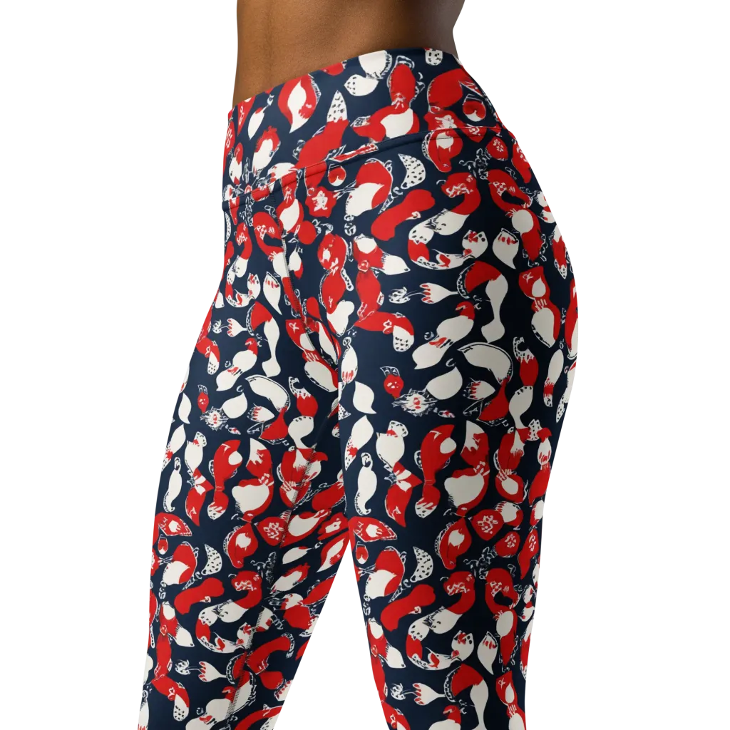 Crimson Koi Garden on Yoga Leggings — Left Front