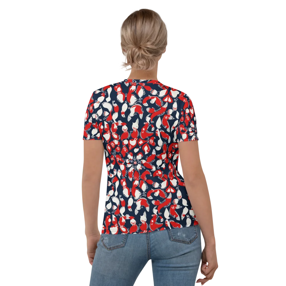 Crimson Koi Garden on Women's Crew Neck T-Shirt — Back
