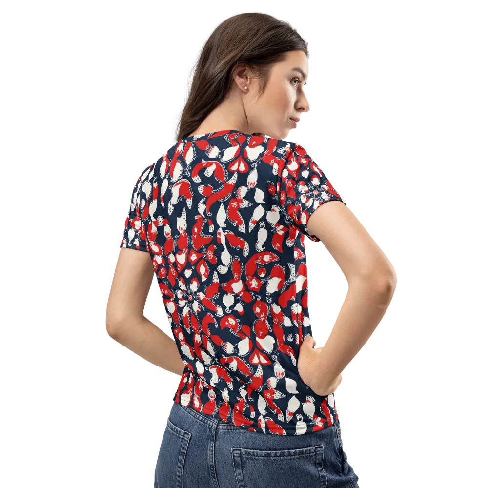 Crimson Koi Garden on Women's Crew Neck T-Shirt — Back