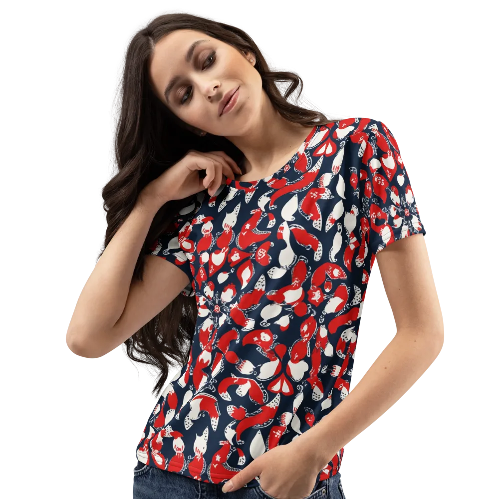 Crimson Koi Garden on Women's Crew Neck T-Shirt — Left Front