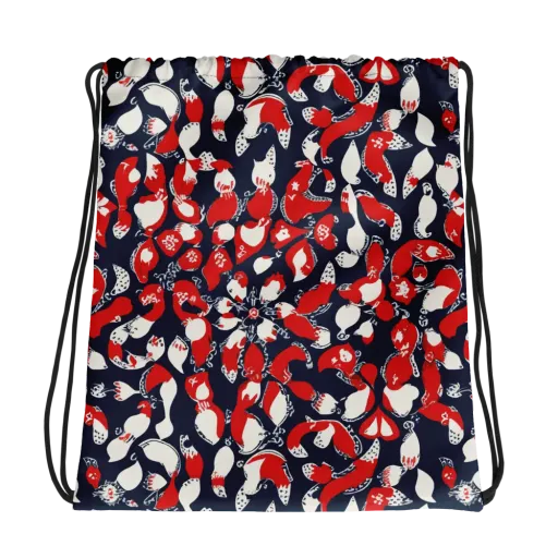Crimson Koi Garden on a Drawstring Bag