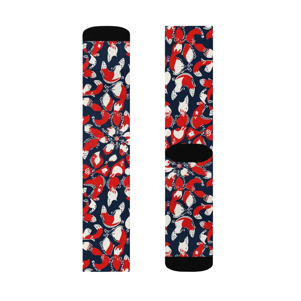 Crimson Koi Garden on Socks — Left Sock