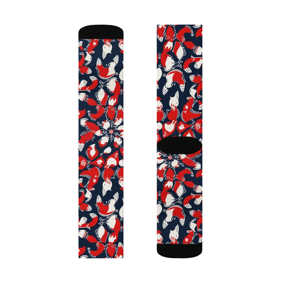 Crimson Koi Garden on Socks — Right Sock