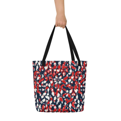 Crimson Koi Garden on a Large Tote Bag W/ Pocket