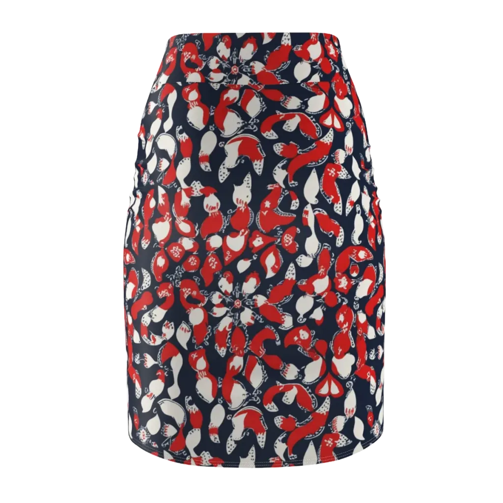 Crimson Koi Garden on Pencil Skirt — Back