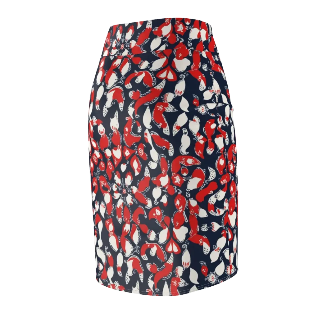 Crimson Koi Garden on Pencil Skirt — Back Side