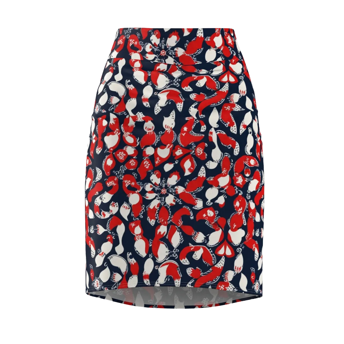 Crimson Koi Garden on Pencil Skirt — Front