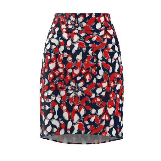 Crimson Koi Garden on a Pencil Skirt