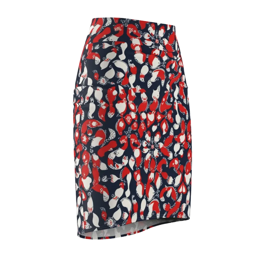 Crimson Koi Garden on Pencil Skirt — Front Side