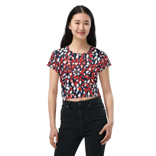 Crimson Koi Garden on a Crop Tee