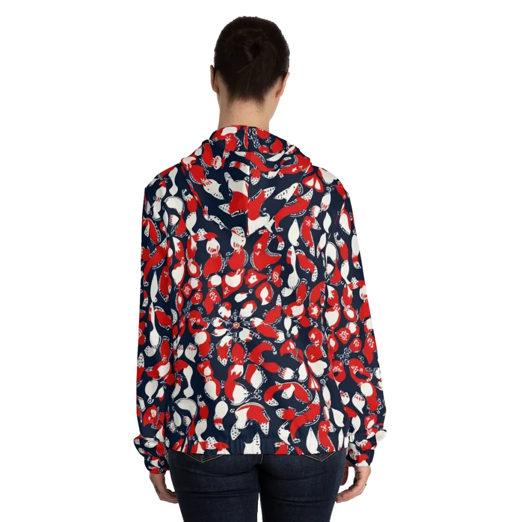 Crimson Koi Garden on Women's Full-Zip Hoodie — Back On Person