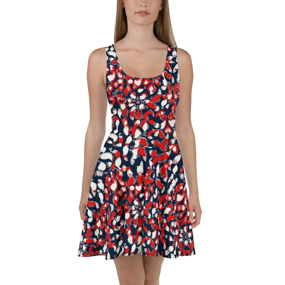Crimson Koi Garden on Skater Dress — Front