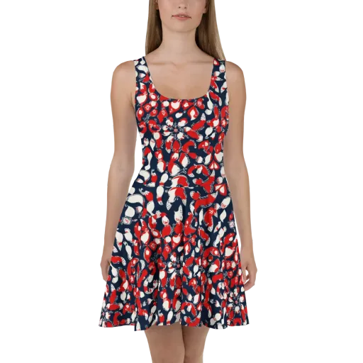 Crimson Koi Garden on a Skater Dress
