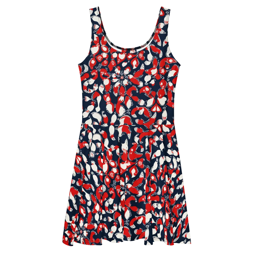 Crimson Koi Garden on Skater Dress — Front