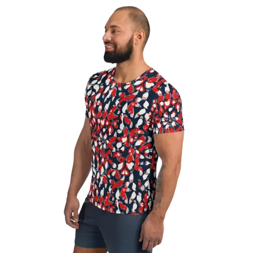Crimson Koi Garden on a Men's Athletic T-Shirt