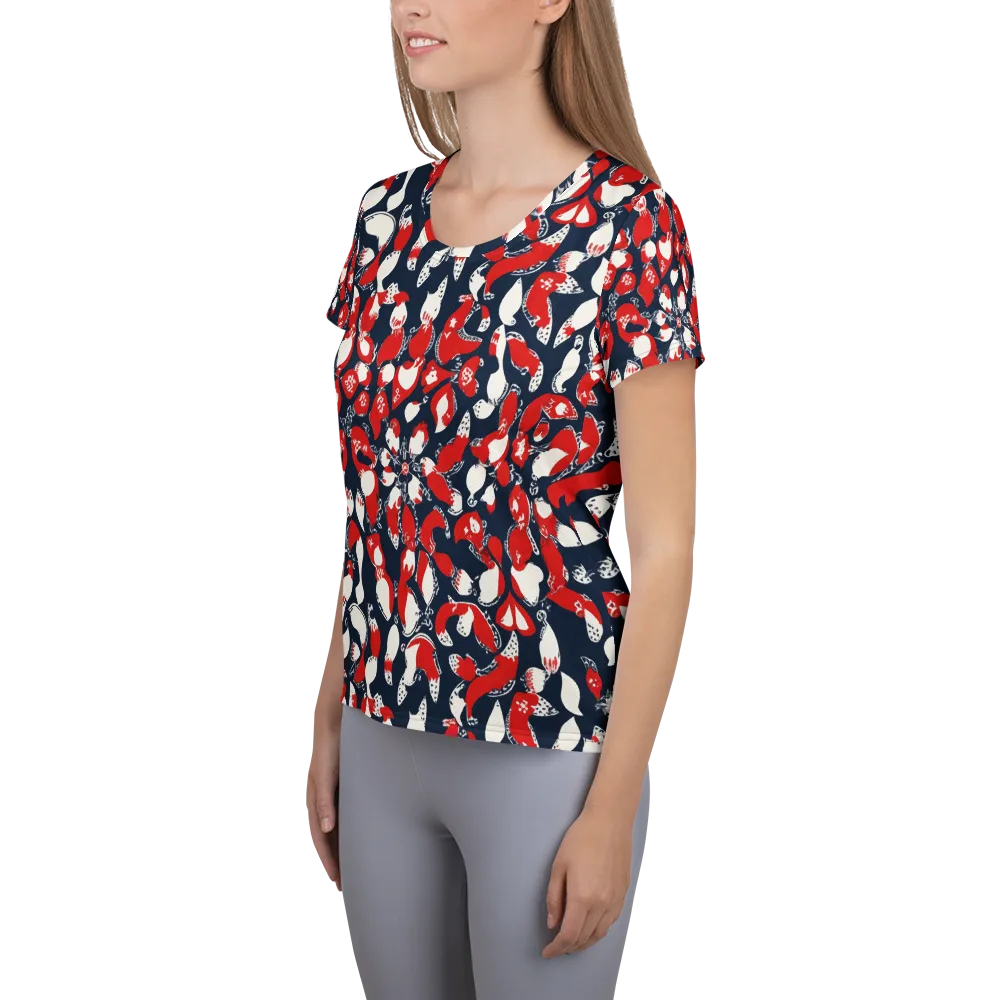 Crimson Koi Garden on Women's Athletic T-Shirt — Left
