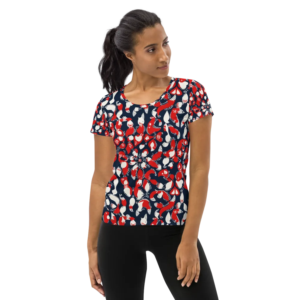 Crimson Koi Garden on Women's Athletic T-Shirt — Front