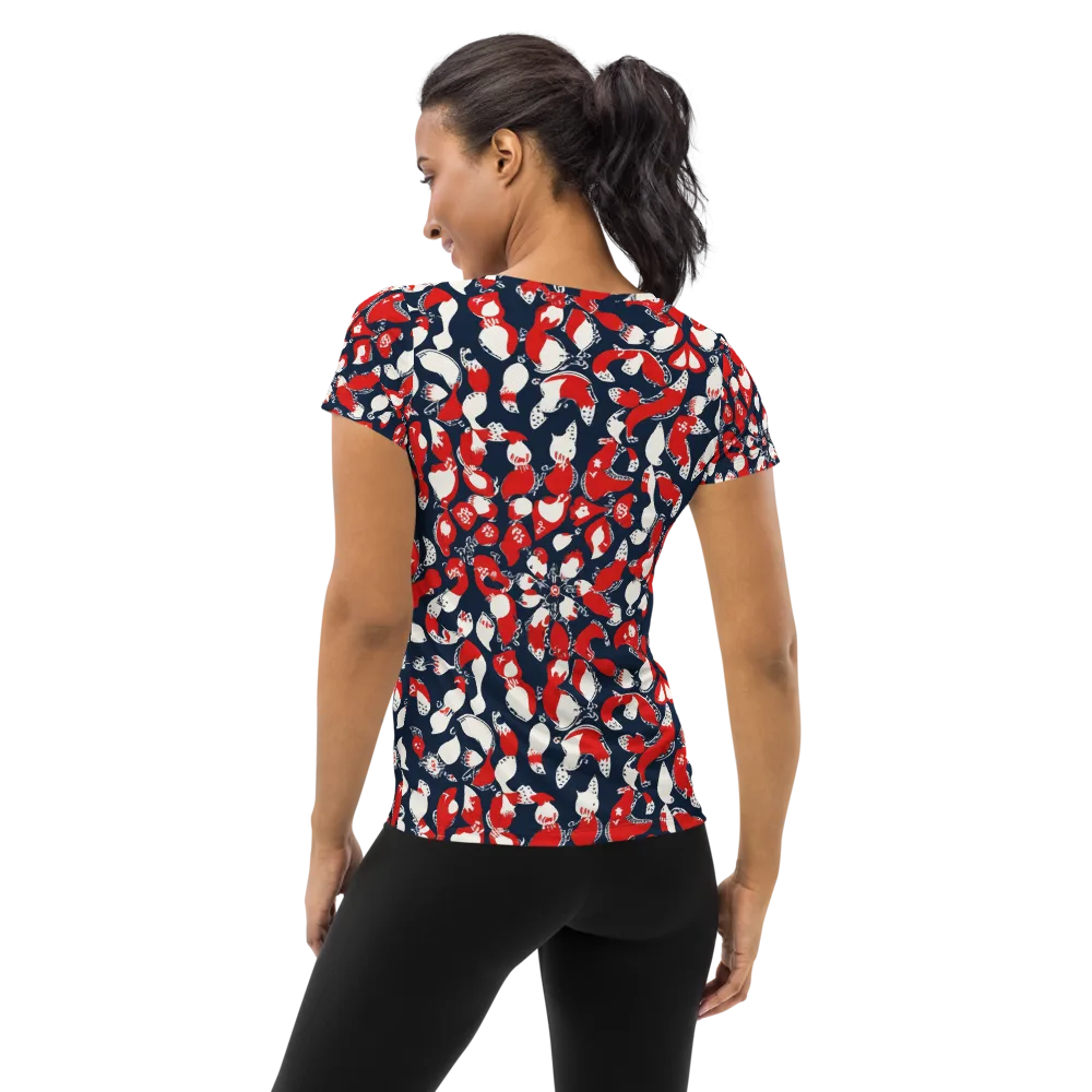 Crimson Koi Garden on Women's Athletic T-Shirt — Back