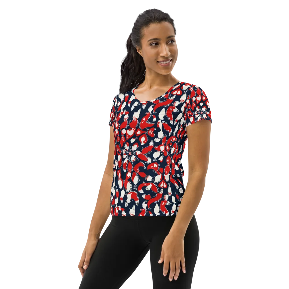 Crimson Koi Garden on Women's Athletic T-Shirt — Left