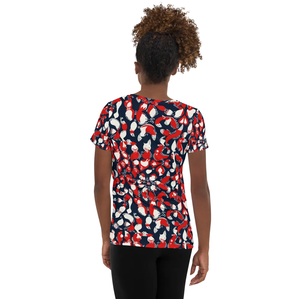 Crimson Koi Garden on Women's Athletic T-Shirt — Back
