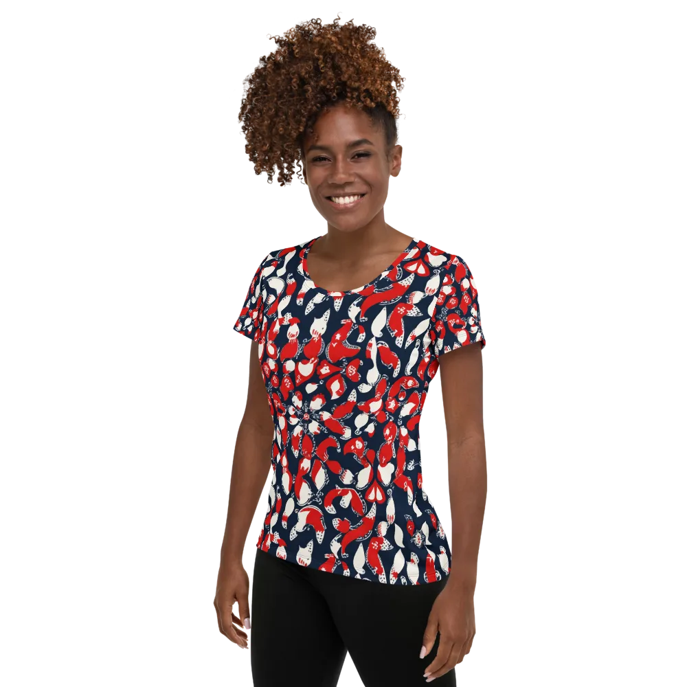 Crimson Koi Garden on Women's Athletic T-Shirt — Left