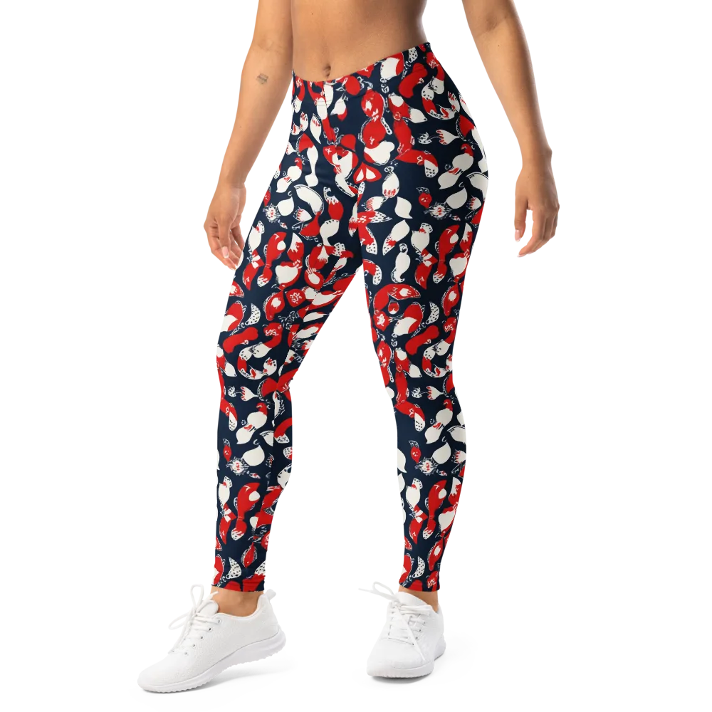 Crimson Koi Garden on Leggings — Left Front