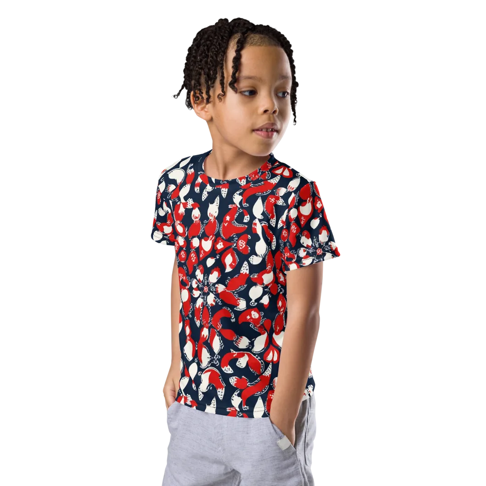 Crimson Koi Garden on Kids Crew Neck T-Shirt — Left Front