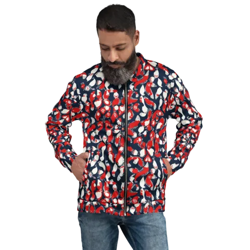 Crimson Koi Garden on a Bomber Jacket