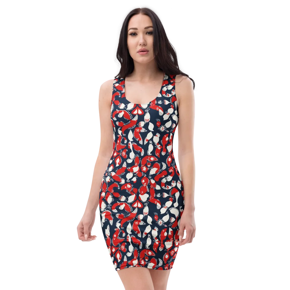 Crimson Koi Garden on Bodycon Dress — Front