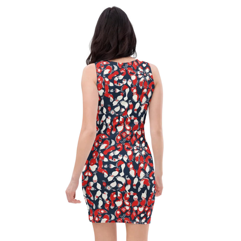 Crimson Koi Garden on Bodycon Dress — Back
