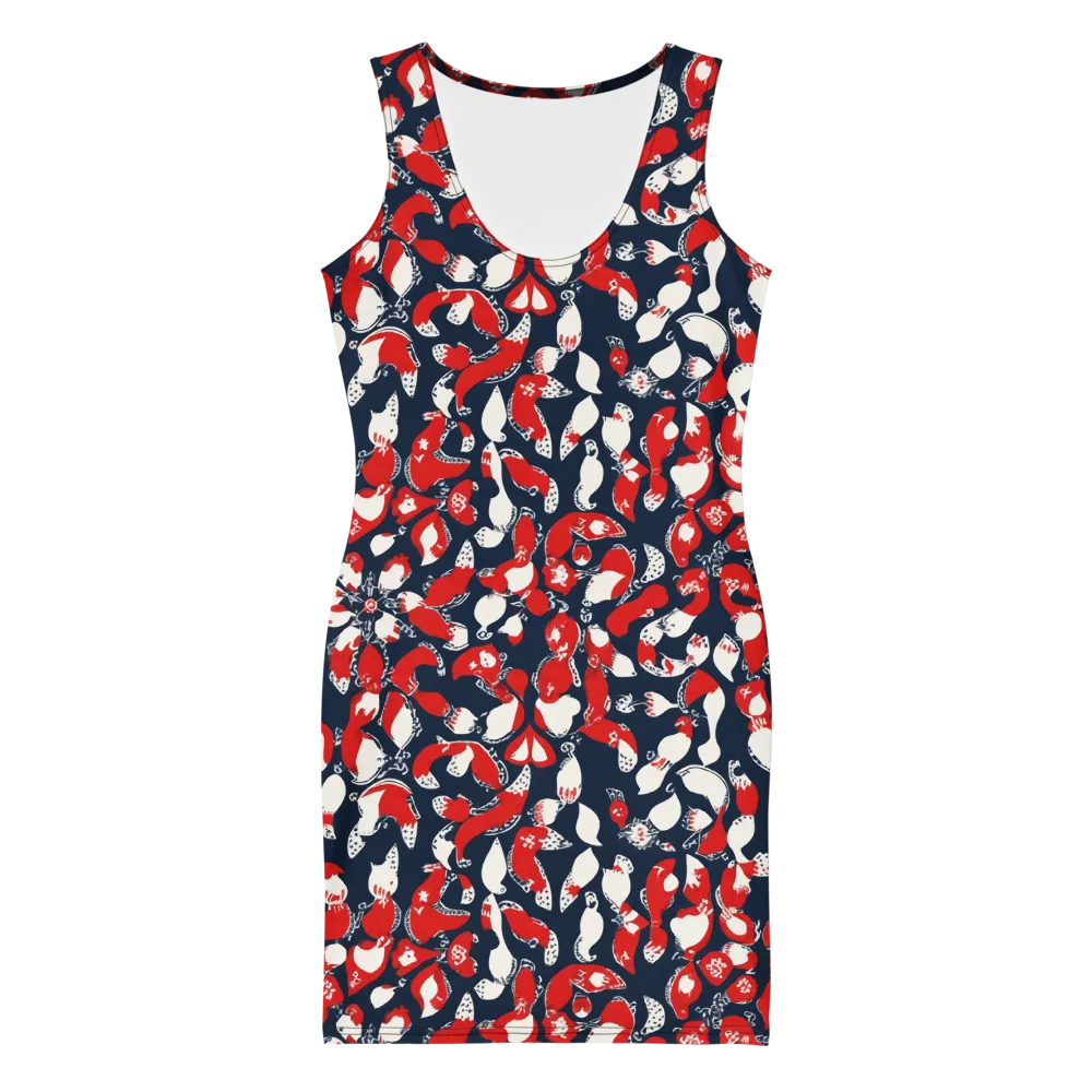 Crimson Koi Garden on Bodycon Dress — Front
