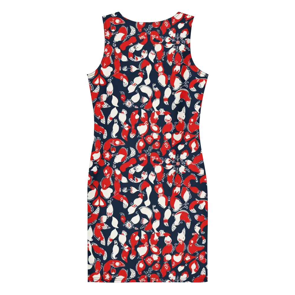 Crimson Koi Garden on Bodycon Dress — Back