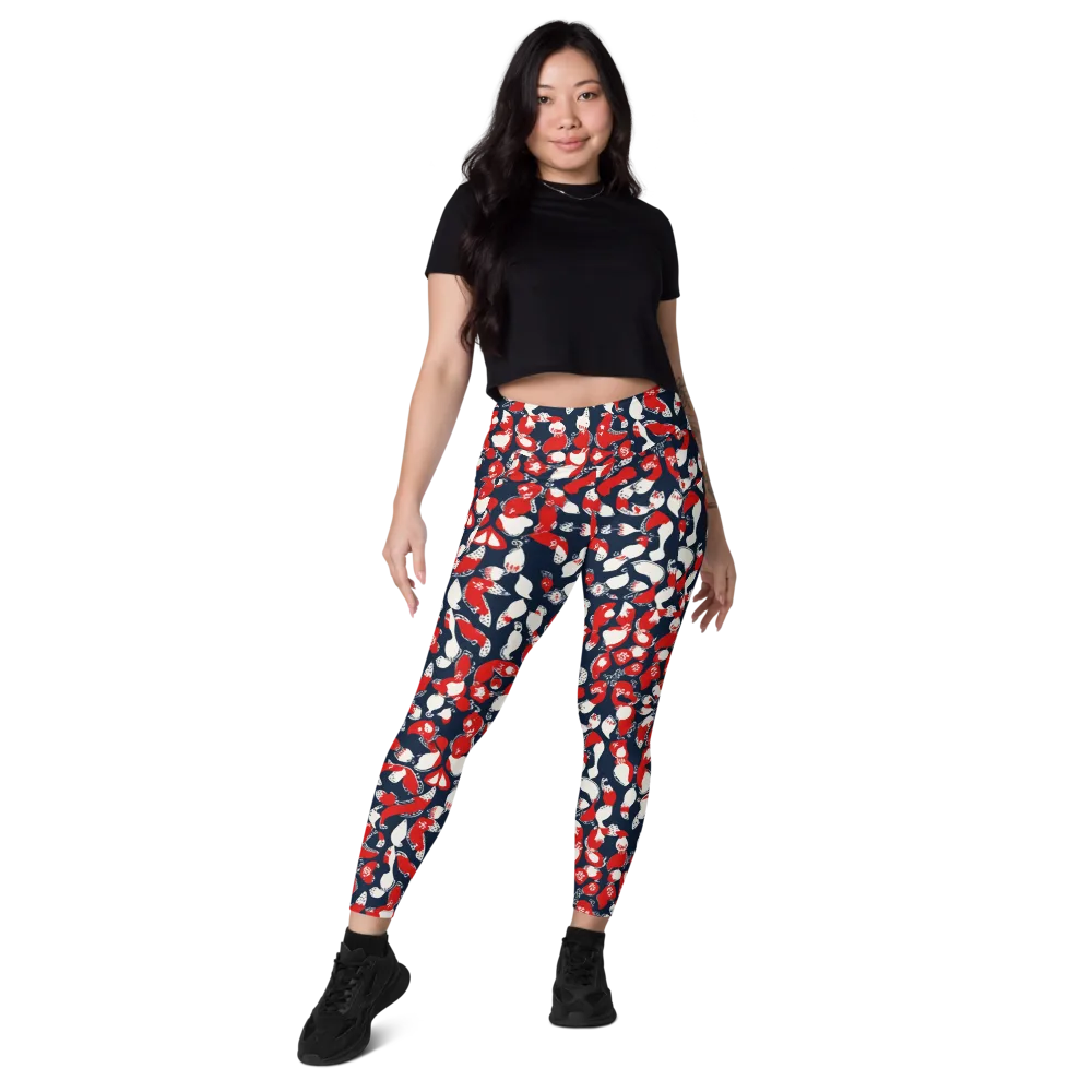 Crimson Koi Garden on Leggings with Pockets — Front