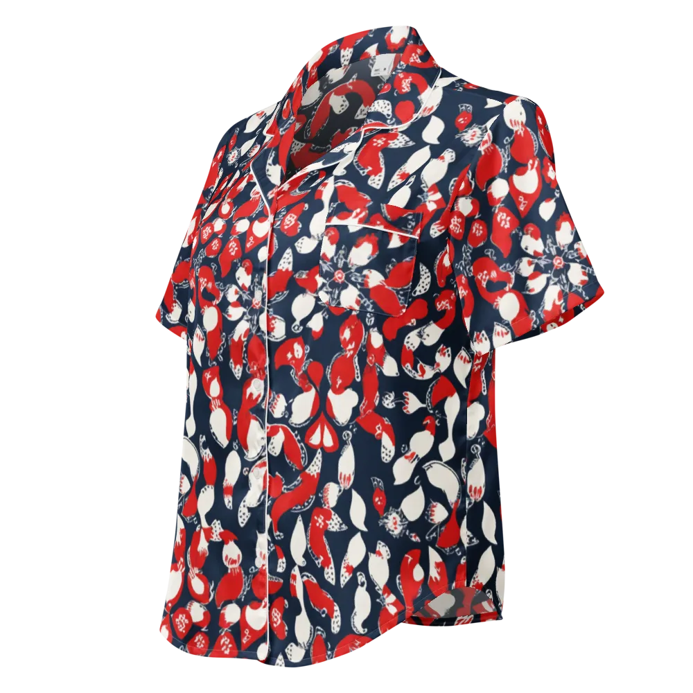 Crimson Koi Garden on Women's Short Sleeve Pajama Top — Left Front