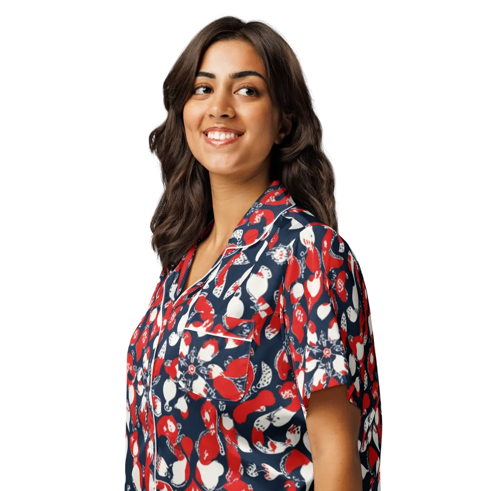 Crimson Koi Garden on Women's Short Sleeve Pajama Top — Left Front